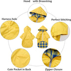 Dog Raincoat Dogs Waterproof Reversible rain Jacket Dog Small Medium Breeds Reflective Zipper Storage Pocket Harness Hole - Yellow - M