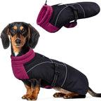 DORA BRIDAL Dachshund Coat, Fleece Lined Dog Winter Coat, Warm Dog Coats with Reflective Strips, Adjustable Waterproof Pet Jacket Clothes, L
