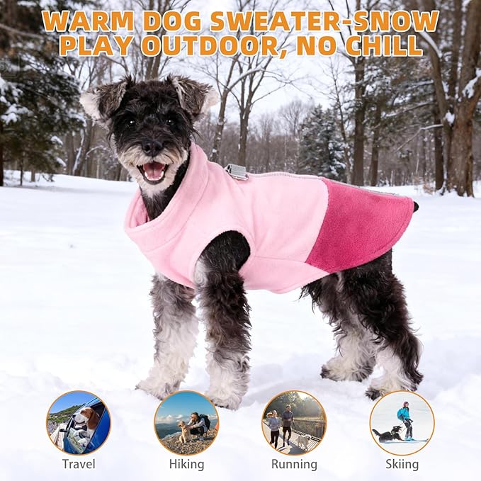 KOOLTAIL Dog Fleece Vest Sweater, Zip Up Step-in Pullover Warm Puppy Jacket with Dual Leash D-Ring for Small Medium Dogs, Cozy Soft Pet Winter Cold Weather Coats Fall Clothes Hoodie Boy Girl, Pink M