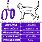 PUPTECK Adjustable Cat Harness and Leash Set Escape Proof Kitten Strap Collar for Walking Travel, Purple, M