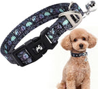 Small Dog Collar with Bell - Soft Adjustable Nylon Collar for Small Breeds, Skull Pattern Reflective Collar for Chihuahua Pomeranian Yorkie, Lightweight & Comfortable for Tiny Dogs(Skull S)