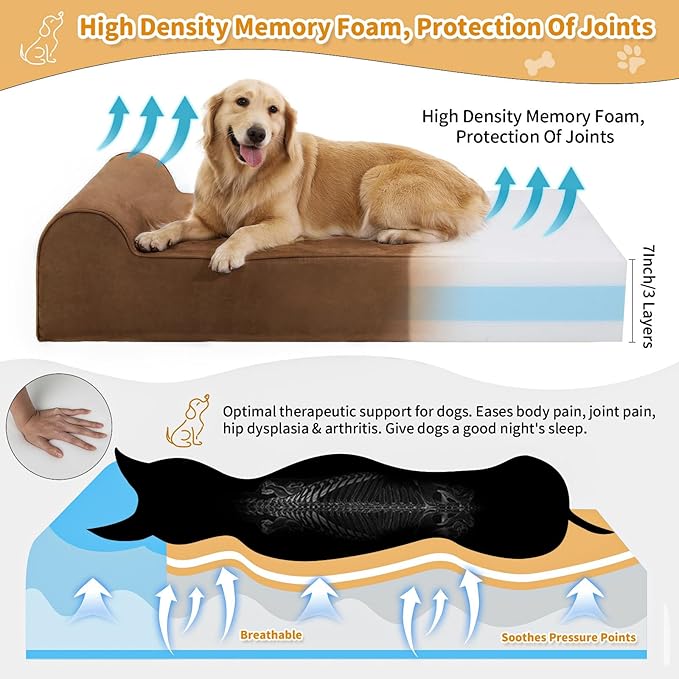 Orthopedic Dog Beds for Large Dogs, 7" Memory Foam Dog Beds with Waterproof Liner, Chew Proof Microsuede Cover, Removable and Washable, Nonskid Bottom, 60"x48"x7" XXL Chocolate