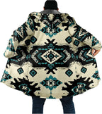 Mens Aztec Print Hoodie Heavyweight Cotton Fleece Jacket Zip Up Warm Long Sleeve Hooded Winter Midi Coat