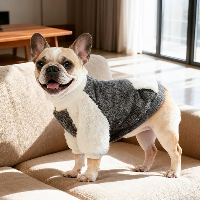 LESYPET Dog Sweater for Small to Medium Dogs, Fleece Lining Puppy Sweatshirt in Winter, Warm Puppy Clothes Pullover Jumper, Grey X-Large