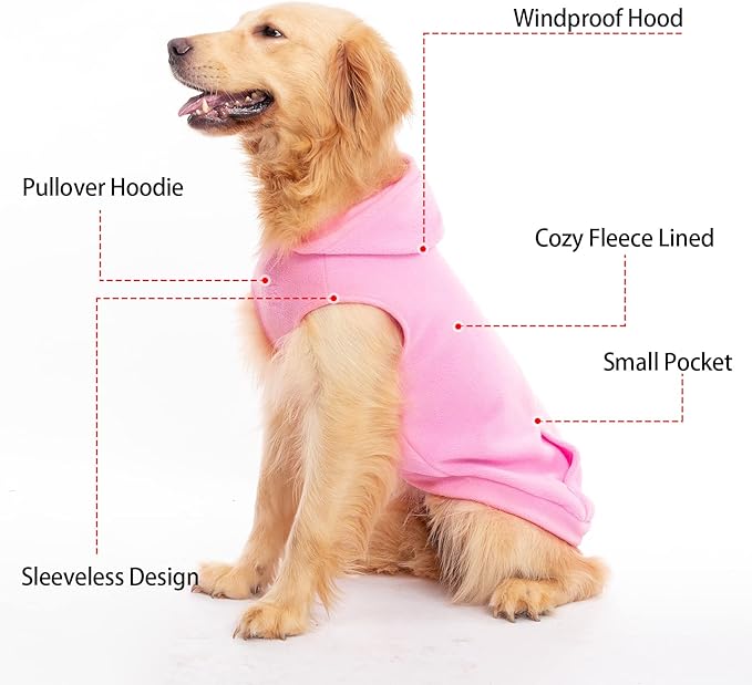 EXPAWLORER Dog Hoodie Fleece Sweater Vest, Hooded Dog Sweatshirt Fall Winter Pet Clothes with Leash Ring, Sleeveless Warm Cozy Puppy Clothing for Cat Small Medium Large Dogs Girl Boy, Pink S