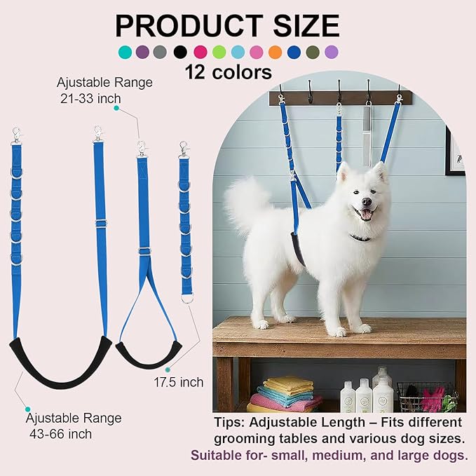 Dog Grooming Loops Supplies Pet Dog Grooming Belly Straps Belly Band Black Solf Comfrotable & Adjustable Grooming Tools for Grooming Tables Arms Ideal for Groomers (Blue)