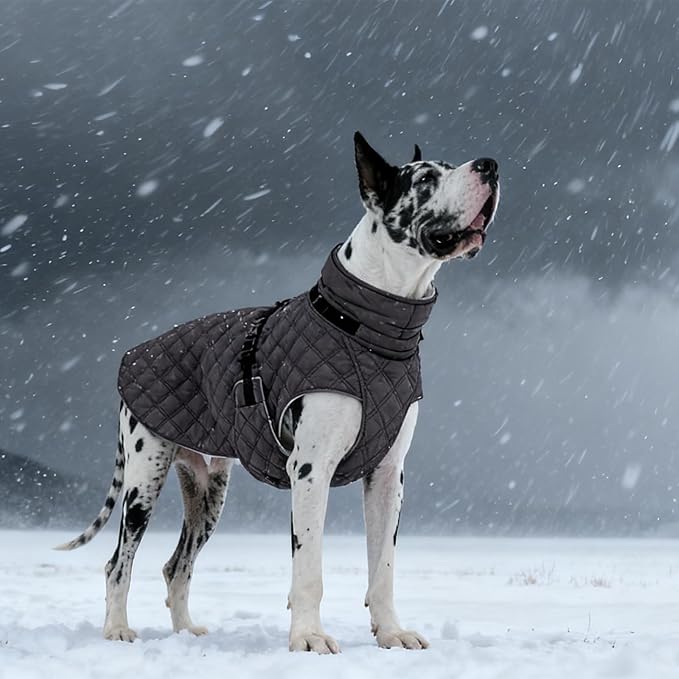 Kuoser Dog Coat Warm Fleece Lining Turtleneck Dog Jacket with Harness Built-in, Adjustable Windproof Cold Weather Coats with Quick Release Buckle Pet Winter Snowsuit for Small Dogs, Grey S