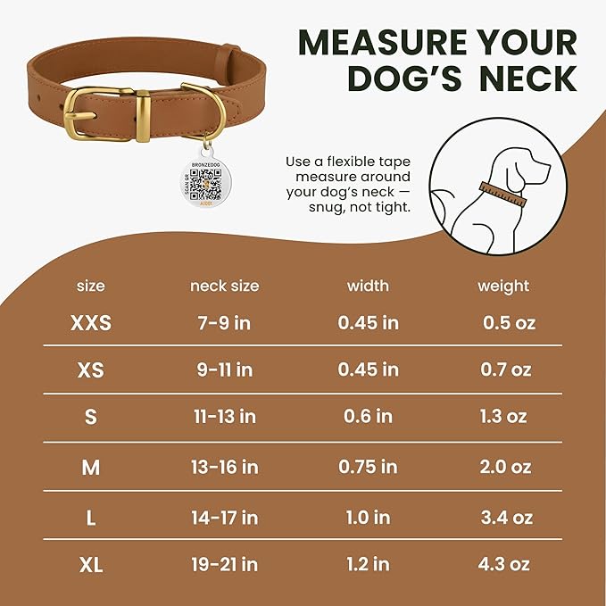 BRONZEDOG Leather Dog Collar with Metal Buckle Durable Basic Pet Collars for Small Medium Large Dogs (14-17 Inch (Pack of 1), Light Brown & Gold Buckle)