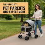 Luxe Haus 4 Wheel Foldable Pet Stroller - Lightweight Dogs and Cats Stroller Upto 44lbs with Mesh Canopy, Storage Basket and Cup Holder, Durable for Walks and Outings (Small)