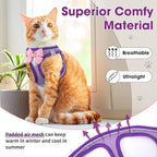 Cat Harness and Leash Set for Walking Escape Proof, Adjustable Kitten Harness Breathable Mesh with Reflective Strips Harness for Kitty Puppy Bunny Purple,Large