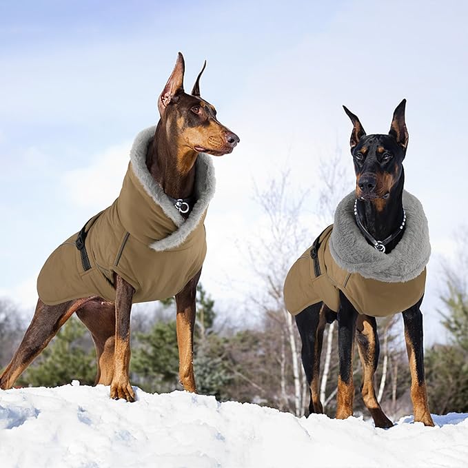 Dog Coat, Waterproof Dog Winter Jacket with Adjustable Buckle, Reflective Turtleneck Pet Snow Vest Warm Fleece Sweater for Small Medium Large Dogs - Khaki, 3XL