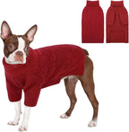 KOESON Large Dog Sweater, Warm Christmas Dog Sweaters for Large Dogs, Cable Knit Sweater for French Bulldog, Pug, Corgi, Boston Terrier, Easy On Xmas Sweaters for Dogs, Red, L