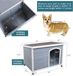 Petsfit Large Dog House, Wooden Outdoor Dog Kennel w/Hinged Roof, Weatherproof Dog Houses for Medium Dogs Outside w/Adjustable Foot Pads, 40.8" L X 26" W X 27.6" H, Grey