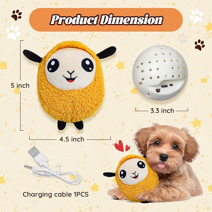Interactive Moving Dog Toys, 2025 Upgraded Jumping Squeaky Moving Dog Ball, Rechargeable Plush Chew Toys for Small/Medium/Large Dogs to Keep Them Busy (Sheep)