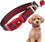 Adjustable Puppy Collar with Bell - Reflective Nylon Dog Collar for Small Breeds, Chihuahua Pomeranian, Nighttime Safety, Gift for Dog Lovers (Red, XS)
