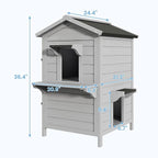 Outdoor Cat House, 2-Story Feral Cat Shelter with Weatherproof Roof for Winter, Weatherproof Wooden Cats House with Escape Doors