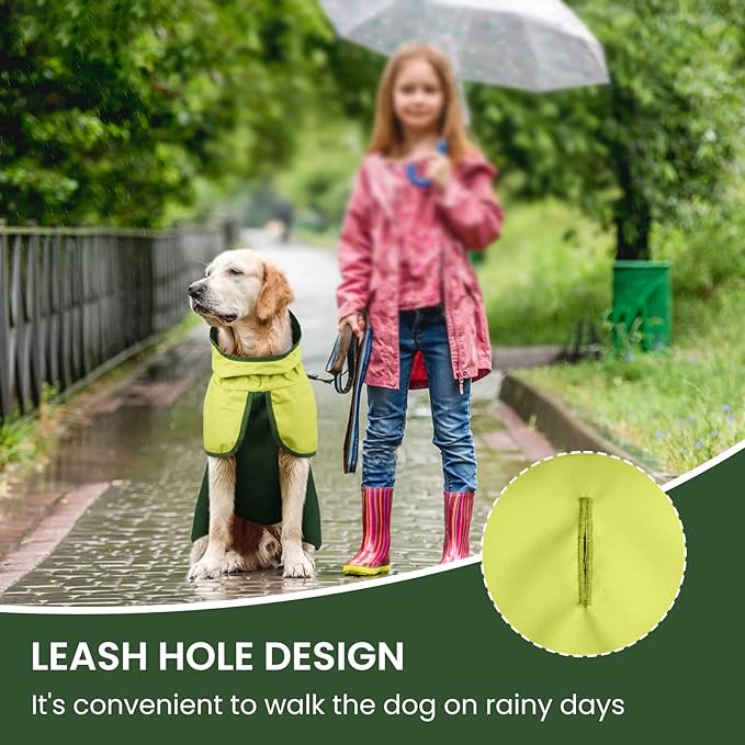 BRKURLEG Dog Raincoat for Small Medium and Large Dogs Waterproof Dog Rain Jacket Adjustable Hooded Dogs Raincoat Pet Rain Coat Poncho with Leash Hole, Reflective Strip, Green, XXL