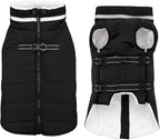 Large Dog Coat with Harness Built-in, Waterproof Reflective Fleece Lined - Warm Windproof Winter Jacket with Back Zipper, Cold Weather Snow Dog Coats - Black - 2XL
