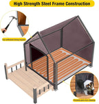 Dog House Outdoor, Chew-Proof Metal Frame Dog Kennel Shelter for Large Breeds,Weatherproof (Brown-H, Extra Large)