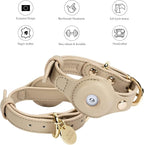 NINA WOOF Cupertino Dog Collars, Harnesses & Leashes Made from Vegan Leather with Dog Tracker Device Holder Adjustable Dog Collar (Small, Beige)