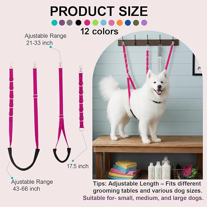 Dog Grooming Belly Straps Hot Pink Pet Grooming Supplies 3 Sets Professional Dogs Belly Band Pets Dogs Groomer Extension Strap Table Arm Loop Extender for Small Medium Large Pets (Hot Pink)