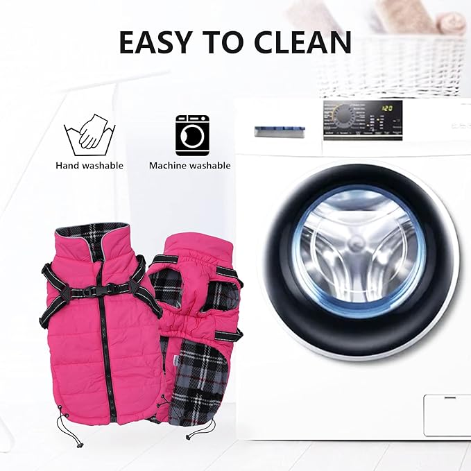 Geyecete Winter Warm Coat Waterproof Dog Winter Jacket with Harness Traction Belt,Pet Outdoor Jacket Dog Autumn and Winter Clothes for Medium, Small Dog-Pink-XL