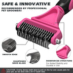 3PCS Pet Grooming Rake & Metal Comb & Flea Comb for Cats and Dogs, Double-Sided Dematting Tool, Extra-Wide Deshedding Dog Brush for Long Hair to Effectively Remove Tangles, Knots and Mats (Pink)