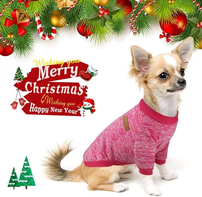 Idepet Pet Dog Classic Knitwear Sweater Fleece Coat Thickening Warm Pup Dogs Shirt Winter Pet Dog Cat Clothes Puppy Customes Clothing for Small Medium Dogs (XXS, Rosered)