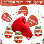 Christmas Squeaky Dog Toys - 4 Pack Hide and Seek Dog Toys - Plush Toys Christmas Hat for Puppy, Small, Medium Breeds
