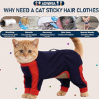 Cat Pajamas for Cats Only, Sticky Hair Cat Clothes, Long Sleeve Sphynx Clothes, Anti-Licking or Skin Disease Recovery Suit for Female Cats, Kitten Onesie Pajamas, DarkBlue, S