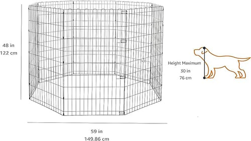 Amazon Basics Foldable Octagonal Metal Exercise Dog Playpen - Indoor/Outdoor, No Door, Extra Large (8 Panels, 24 x 48), Easy to assemble, store, and customize, 48" - X-Large, Black