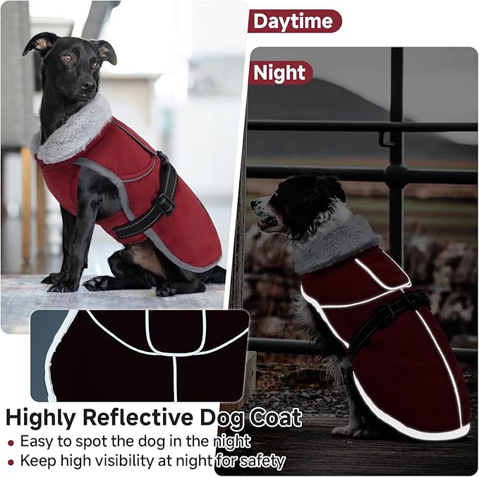 Lelepet Warm Dog Winter Coat Reflective Dog Jacket Fleece Vest Waterproof Windproof Cold Weather Coats with Adjustable Buckle Plush Turtleneck Pet Snowsuit for Small Medium Large Dogs,Pug,Beagle,L