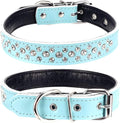 Rhinestones Dog Collar, Adjustable Sparkly Crystal Studded Genuine Leather Pet Dog Collar for Small and Medium Dogs (M, Blue)