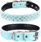Rhinestones Dog Collar, Adjustable Sparkly Crystal Studded Genuine Leather Pet Dog Collar for Small and Medium Dogs (S, Blue)