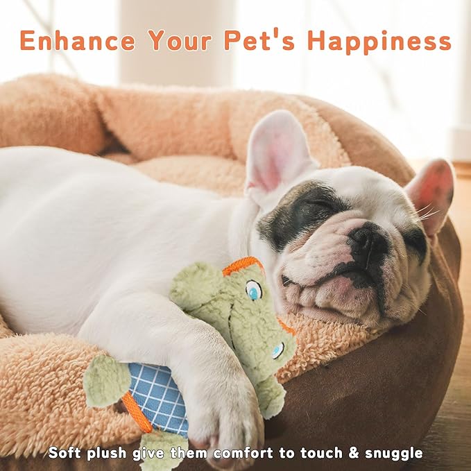 Crinkle Dog Toys Squeaky Plush No Stuffing Cute Puppy Stuffless Tough Rop Pull Toy, Fun Dog Stuffed Animals Durable Chew Set for Small Medium Large Pup (Large, Green Frog)