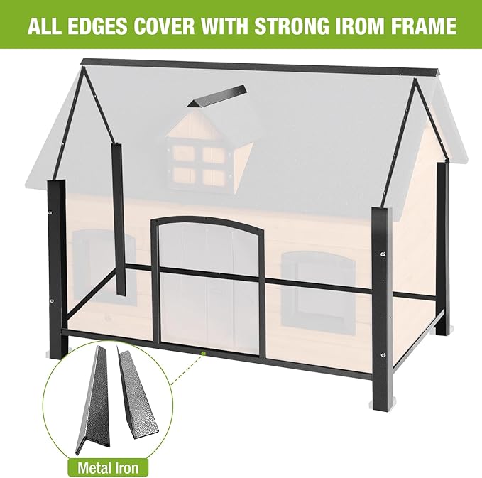 GUTINNEEN Dog House Outdoor Insulated with Strong Metal Frame and 6 Sided Insulation, Outside Dog Kennel for Small to Medium Dogs Puppy Cage for Winter Weatherproof
