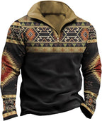 HOTYD Aztec Cowboy Mens Hoodie Vintage Graphic Western Hoodies Casual Long Sleeve 1/4 Zip Pullover Mens Country Jacket