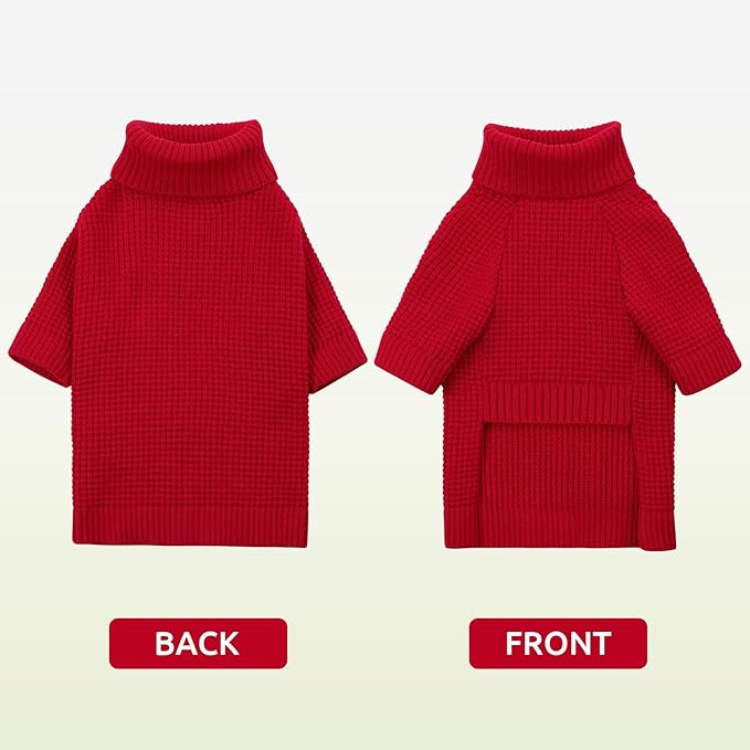 Queenmore Turtleneck Large Dog Sweater, Plaid Dog Sweater with Check Pattern, Long Sleeve Holiday Doggie Sweaters, Solid Pet Sweaters for Large Breeds, Red L