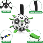 QDAN Dog Toys Extra Large Soccer Ball with Straps, Tug Toy, Water Toy, Durable Dogs Balls World Cup for Large（9 Inch）