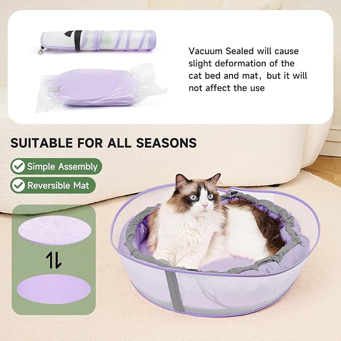 Cat Beds for Indoor Cats, Round Dog Bed for Small Dogs, Puppy, Kitten -Soft Plush Washable Cat Bed Calming with Protective Shield (Purple，18 Inches)