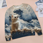 Long Sleeve Shirts for Women Cat Oil Painting Shirt 3D Graphic Sweatshirts Fall Pullover Crewneck Vintage Boho Tops