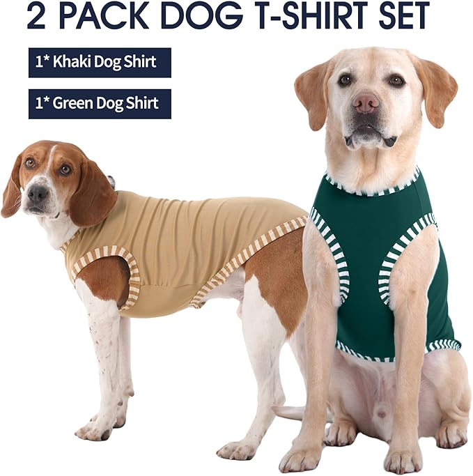 IECOii 2 Pack Dog Shirt for Large Dogs | Pullover T-Shirts, Sun Protection in Outdoor, Sleeveless Tank Top for Large Breeds, Khaki+Green, 3XL