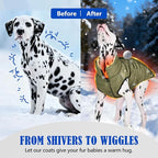 Dog Winter Jacket Waterproof, Reflective Fleece Lined Dog Coats for Small Medium Large Dogs, Warm Snow Coat for Dogs, Insulated Cold Weather Dogs Puffer Jackets with Leash Hole, Olive, 2XL