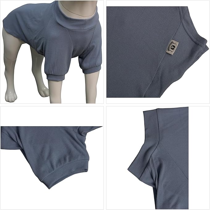 Lovelonglong Ribbed Dog T-Shirt Cotton Knitted Dog Sweaters for All Season Pet T-Shirts for Large Medium Small Dogs Grayish Blue 3XL
