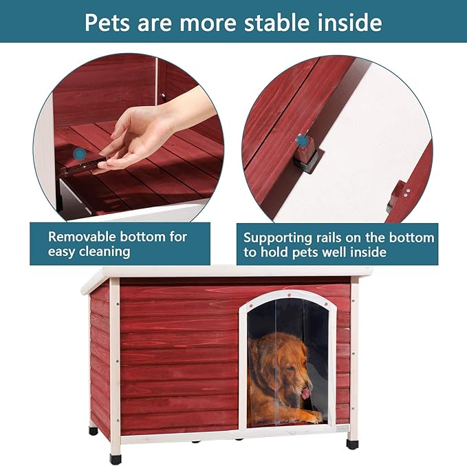 Petsfit Weatherproof Wooden Outdoor Dog House, Large, 1-Year Warranty