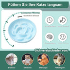 Ceramic Cat Slow Feeder Bowl - Pastel Series Cat Plate for Dry and Wet Food - Cute Maze Feeder Dish for Healthy Eating - Dishwasher Safe - 6.3''W x 1.2''H - 7 OZ - Pale Blue