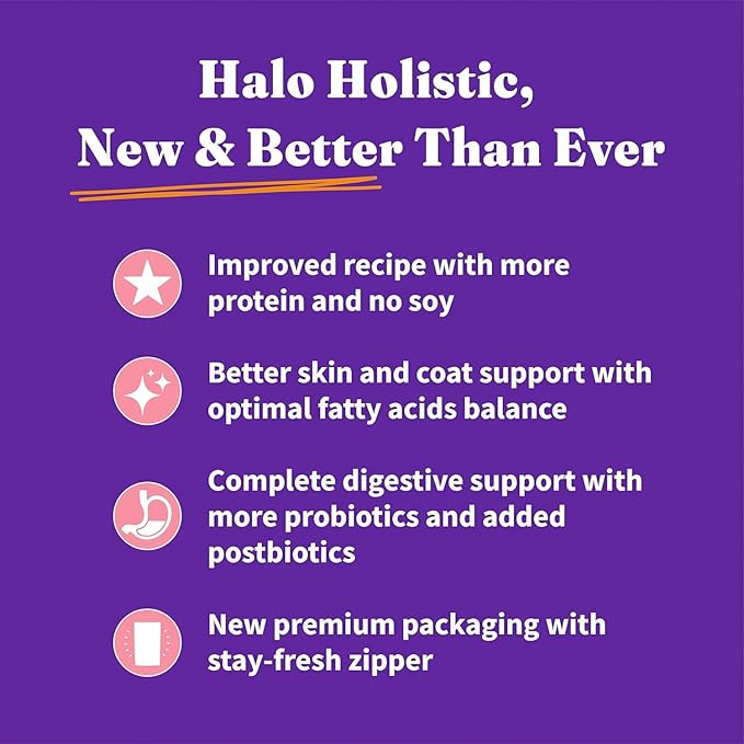 Halo Holistic Kitten Food, Wild Caught Salmon & Whitefish Recipe, Grain Free Dry Cat Food, Complete Digestive Health, 10 lb Bag