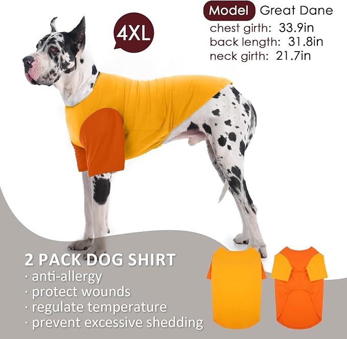 IKUPUKO 2 Pack Dog T-Shirts for Extra Large Dogs Soft Breathable Cotton Shirt Shedding Control Clothes for Great Dane, Summer Hot Weather Walking, Seaside, Park Play, XXXXXL
