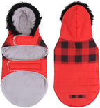 HDE Dog Puffer Jacket Fleece Lined Warm Dog Parka Winter Coat with Harness Hole Buffalo Plaid - M