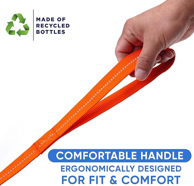 Pawtitas 6 FT Recycled Dog Leash With Reflective Stitched Thread - Small, Made From Plastic Bottles Collected From Oceans - Orange
